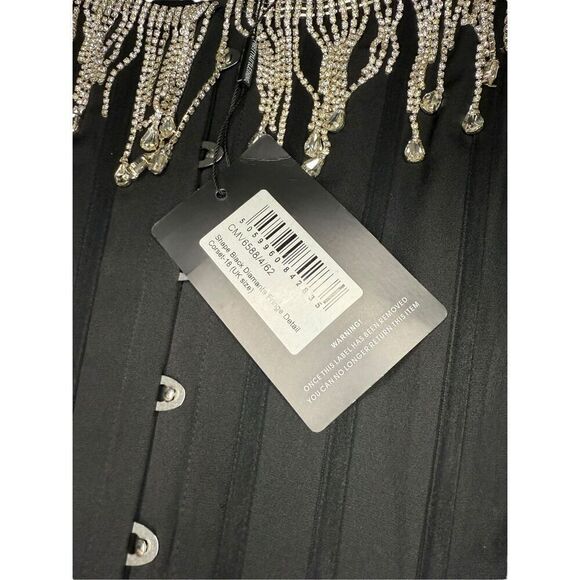 Pretty Little Thing Women’s 14 Black Diamanté Fringe Detail Corset Top NEW - Picture 4 of 7